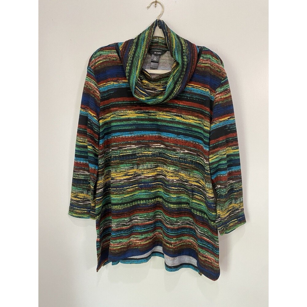 Ali Miles Southwestern Turtleneck Tunic Top Long Sleeve Sz XL Lagenlook Western